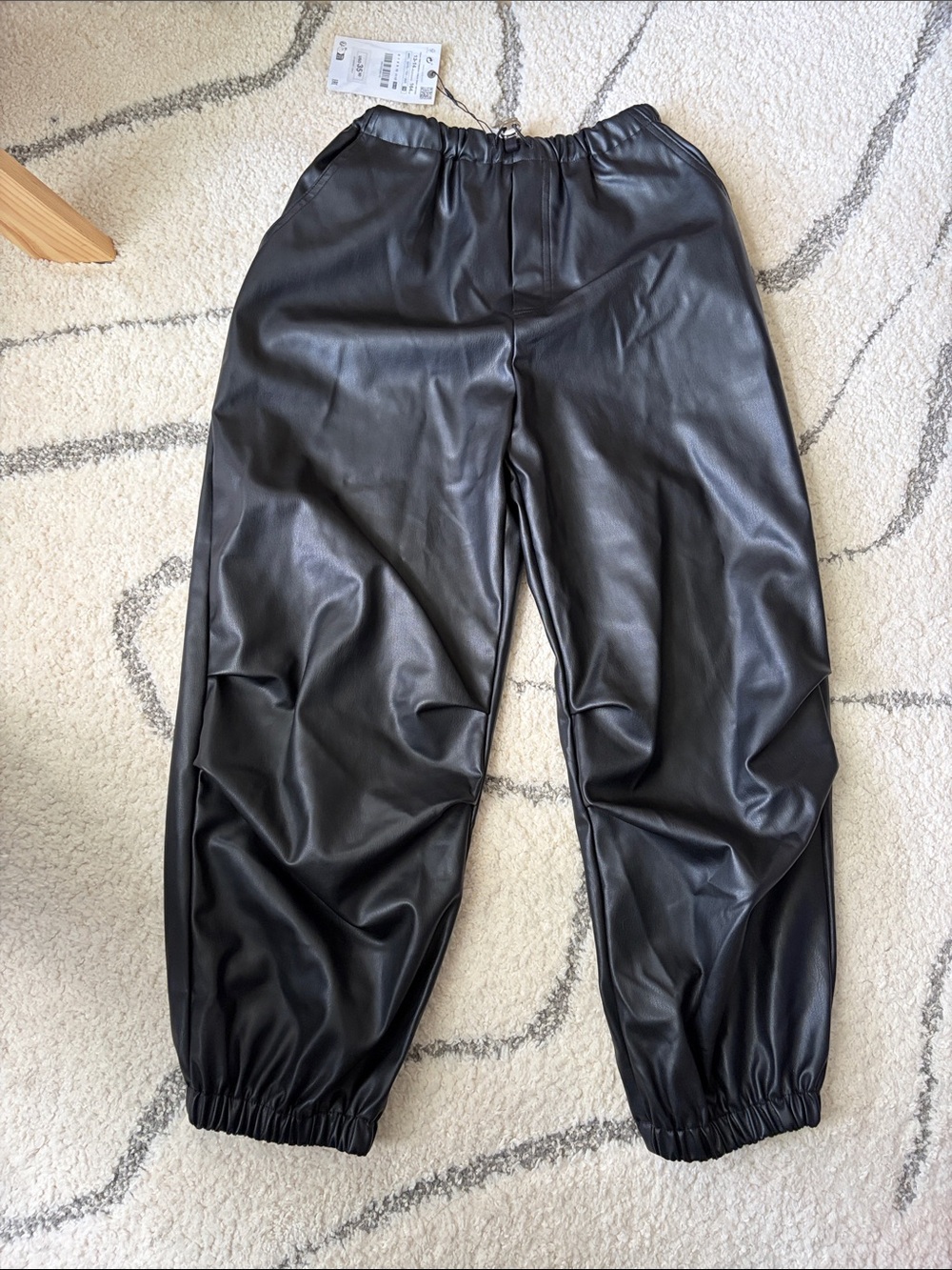 NWT ZARA Kids Faux Leather Jogger Pants - Black
